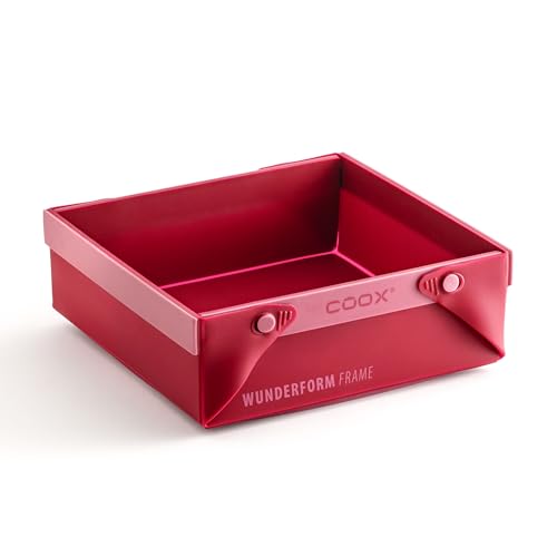 coox WUNDERFORM Frame SQ in Rot: Die erste faltbare Silikon Kastenform für grenzenlose Backkreationen - perfekt für Kuchen, Brot und Aufläufe