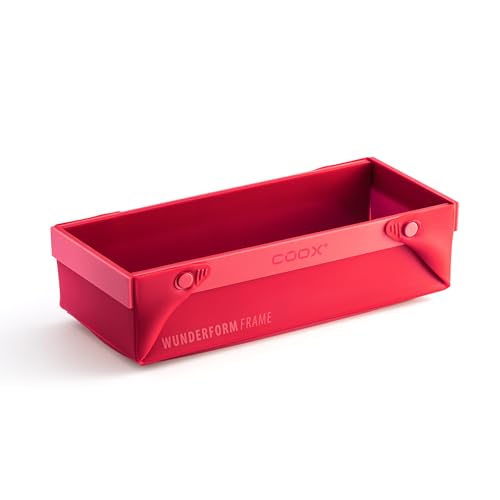 coox WUNDERFORM Frame M in Rot: die erste faltbare Silikon Kastenform für grenzenlose Backkreationen - perfekt für Kuchen, Brot und Aufläufe