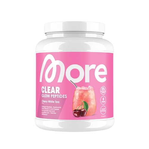 MORE Clear Glow Peptides, Cherry White Tea, 600 g, unterstützt Muskeln, Haut, Gelenke, Sehnen und Bänder, geprüfte Qualität - made in Germany