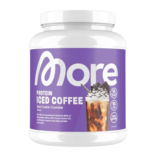 MORE NUTRITION Protein Iced Coffee, 500g, Dark Cookie Crumble, Eiskaffee mit wertvollen Proteinen, wenig Zucker und Fett, geprüfte Qualität - made in Germany