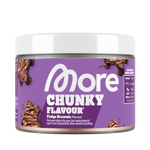 MORE Chunky Flavour, Fudge Brownie, 150 g, vegan, Geschmackspulver zum Süßen, ohne viel Zucker und Kalorien, mit Inulin und Laktase, geprüfte Qualität - made in Germany