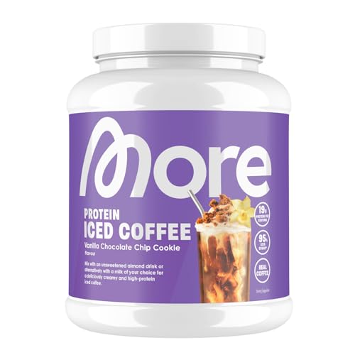 MORE NUTRITION Protein Iced Coffee, 500g, Vanilla Chocolate Chip Cookie, Eiskaffee mit wertvollen Proteinen, wenig Zucker und Fett, geprüfte Qualität - made in Germany