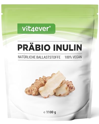 Präbio Inulin Pulver - 1100 g (1,1 kg) - Hoher Ballaststoffgehalt - Präbiotikum - Rückstandskontrolliert - Herkunft Europa - Natürlich aus der Chicoree Wurzel - 100% Vegan
