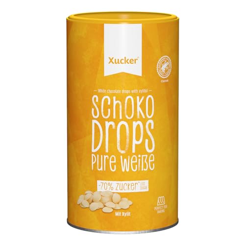 Xucker Schoko Drops weiße Schokolade - Xucker Schokolade mit Xylit Zuckerersatz I Weiße Xucker Chocolate Drops I Zuckerreduzierte Süßigkeiten zum Backen (min. 35% Kakaoanteil / 750g)