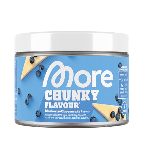 MORE Chunky Flavour, Blueberry Cheesecake, 150 g, vegan, Geschmackspulver zum Süßen, ohne viel Zucker und Kalorien, mit Inulin und Laktase, geprüfte Qualität - made in Germany