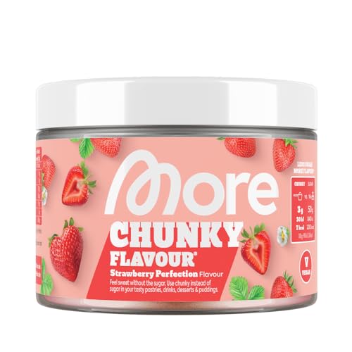 MORE Chunky Flavour vegan, Strawberry Perfection, 250 g, Geschmackspulver zum Süßen, ohne viel Zucker und Kalorien, mit Inulin und Laktase, geprüfte Qualität - made in Germany