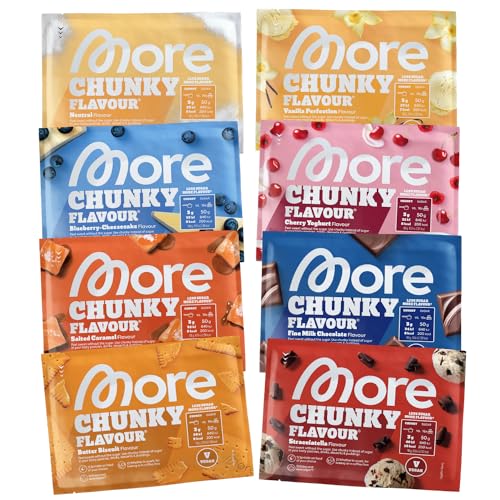 MORE Chunky Flavour Probenbundle, 8 x 30 g Sample, Geschmackspulver zum Süßen, ohne viel Zucker und Kalorien, mit Inulin und Laktase, geprüfte Qualität - made in Germany (Sorten können variieren)