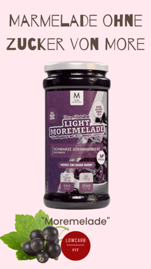 Glas mit zuckerfreier Marmelade "Mormelade" von More Nutrition in der Sorte Schwarze Johannisbeere