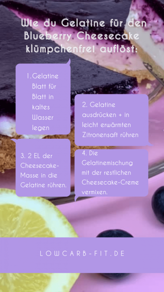 Beschreibung zum Gelatine auflösen ohne Klumpen mit Bild von einem Blaubeer Käsekuchen